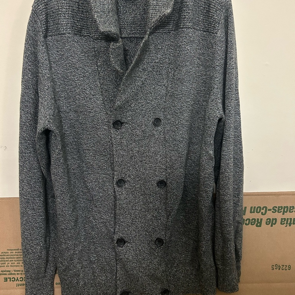 H&M Mens Gray Shawl Collar Double Breasted‎ Button Up Cardigan Sweater